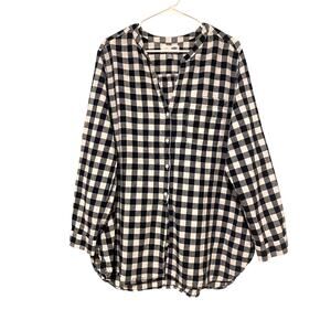 Old Navy Black Gingham Check Button Up Tunic Shirt Long Sleeve Linen Cotton XXL